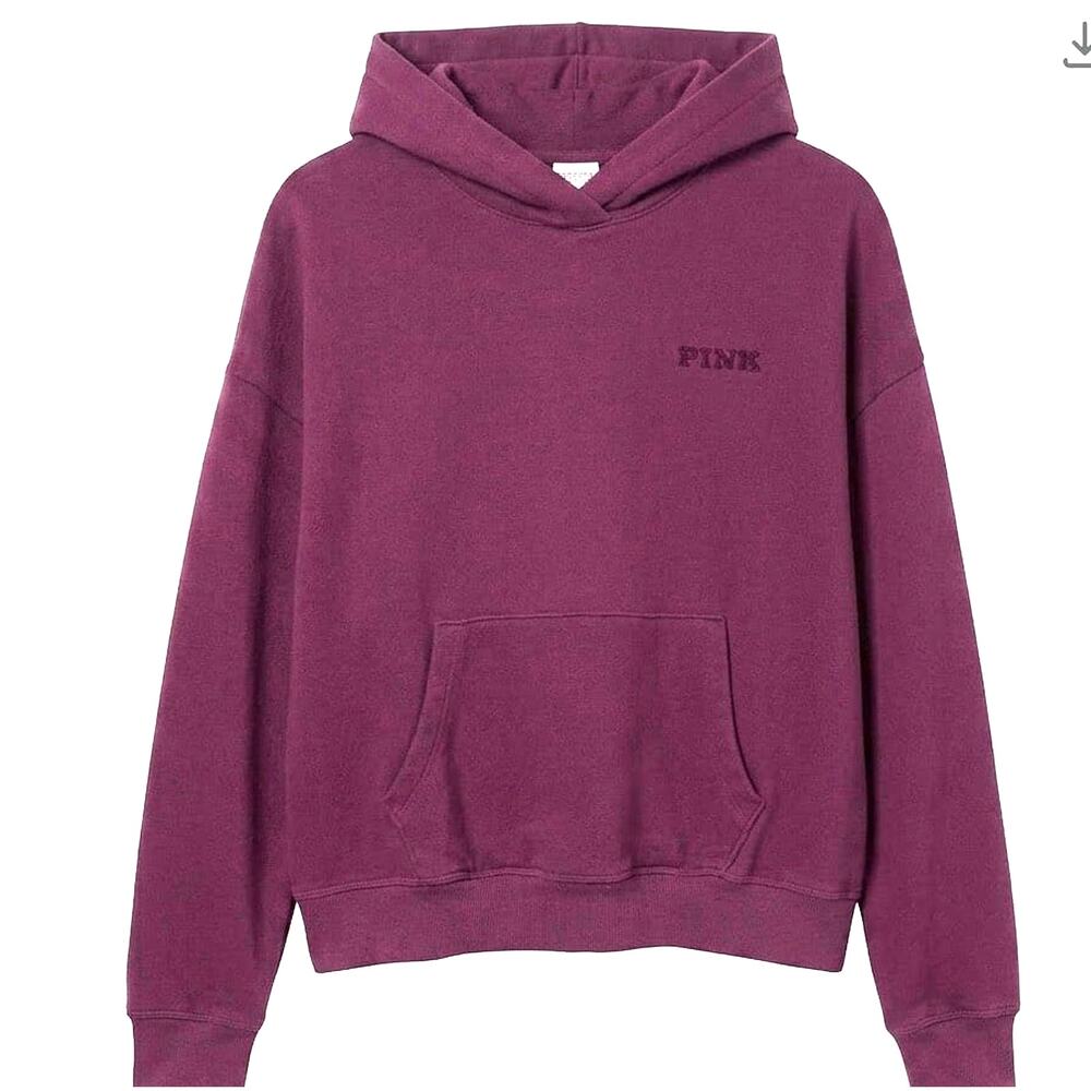 Victoria’s Secret Pink Burgundy Boxy Varsity Hoodie M Academia Preppy Off-Duty - Picture 4 of 6